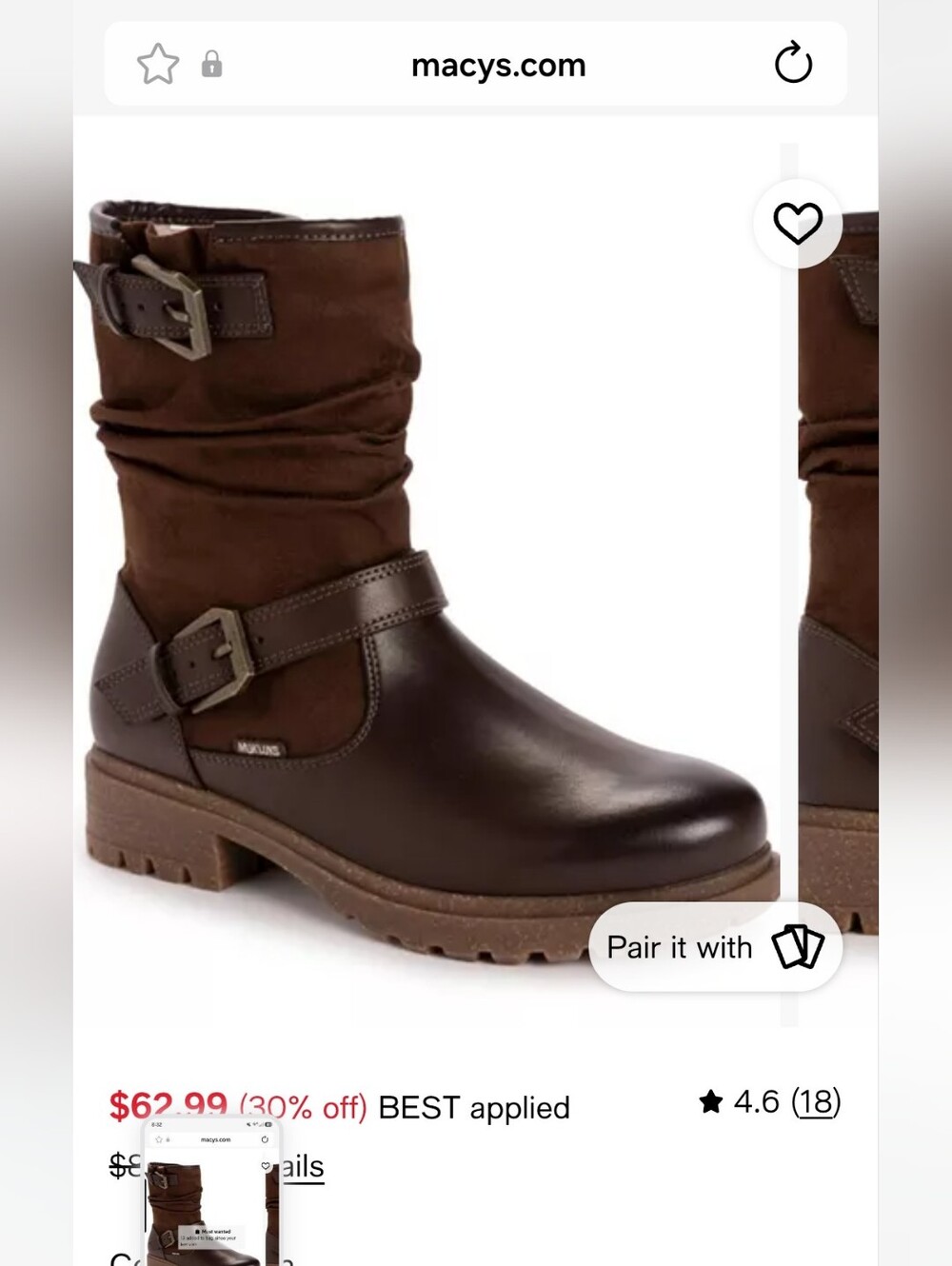 Muk Luks Brown Women's Mid-Calf Buckle Boots, Size 8. NWT